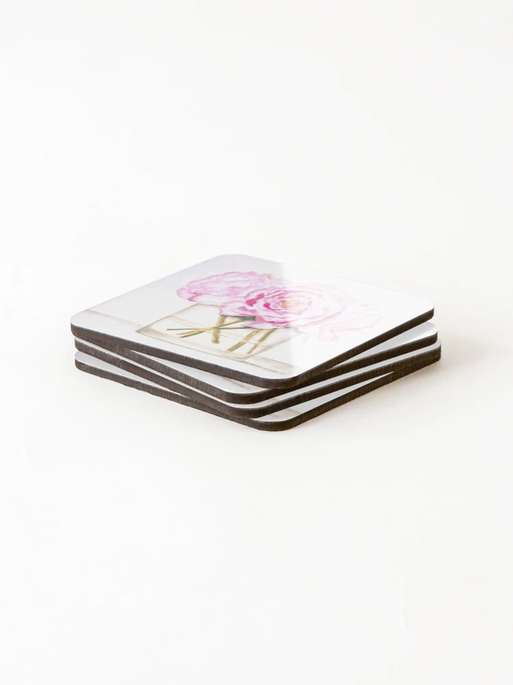 Thumbnail 4 of 5, Coasters (Set of 4), Pink Roses in Water designed and sold by Shelly Moore.