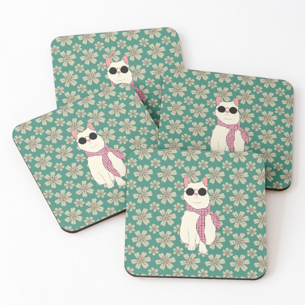 Item preview, Retro White Cat Wearing Sunglass With Floral Background designed and sold by DAFIN.