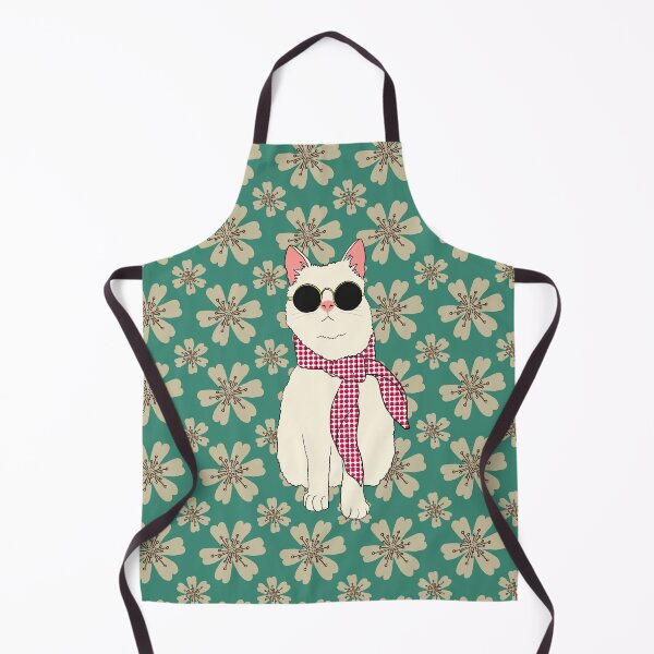 Item preview, Retro White Cat Wearing Sunglass With Floral Background designed and sold by DAFIN.