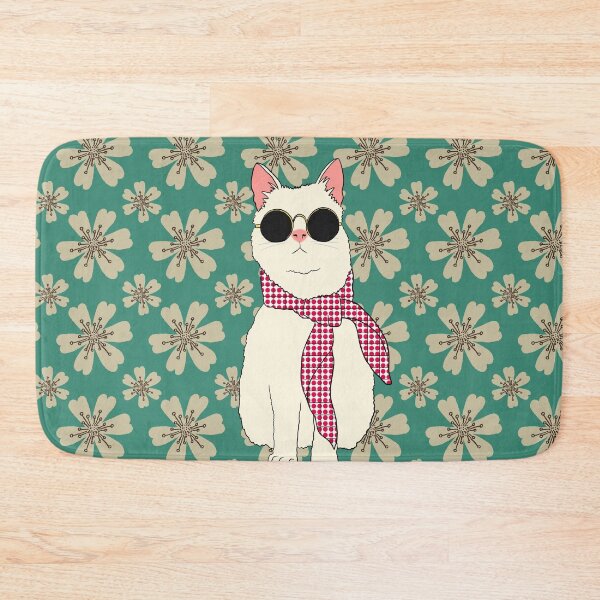 Item preview, Retro White Cat Wearing Sunglass With Floral Background designed and sold by DAFIN.
