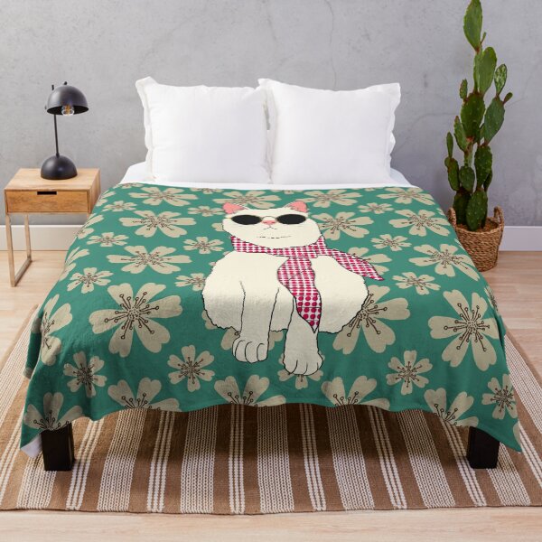 Item preview, Retro White Cat Wearing Sunglass With Floral Background designed and sold by DAFIN.