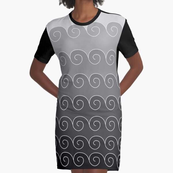 Mystical Japanese Wave Pattern Graphic T-Shirt Dress