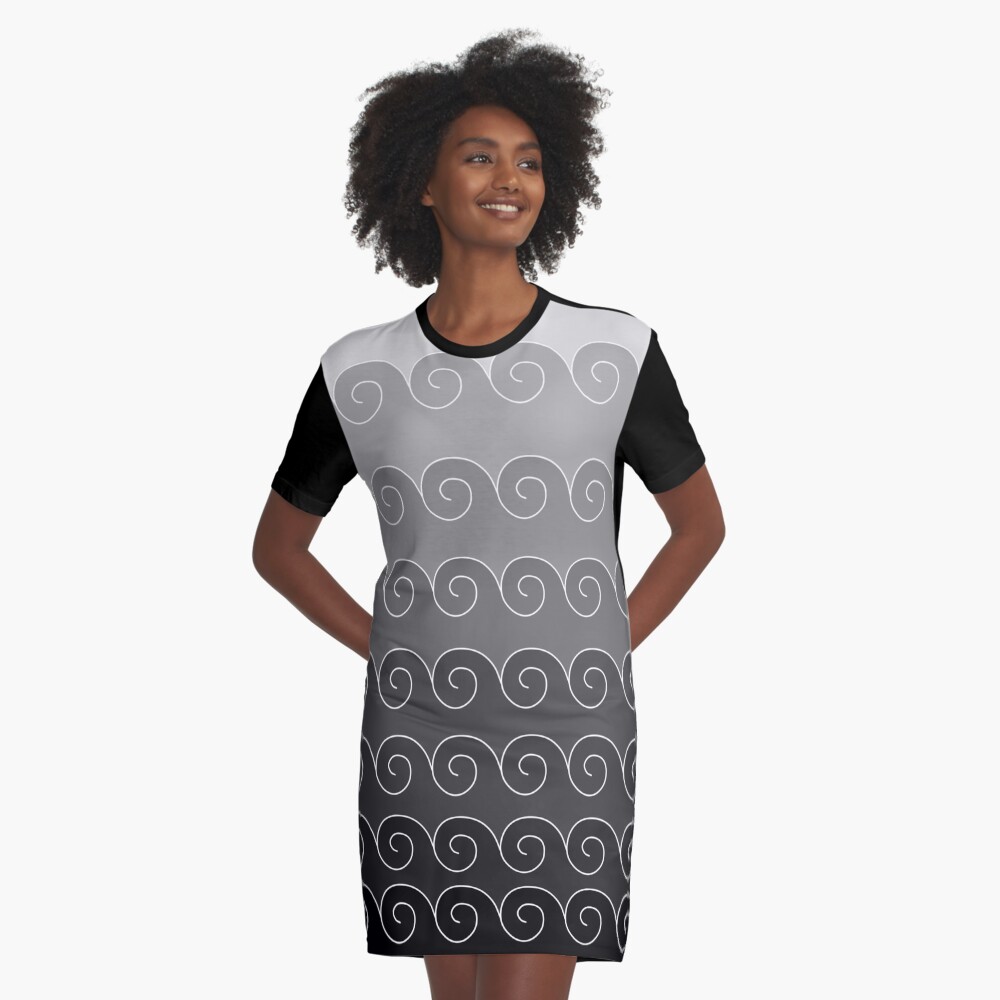 Mystical Japanese Wave Pattern Graphic T-Shirt Dress