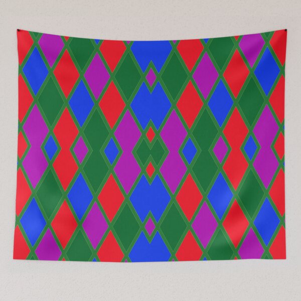 Item preview, Argyle Pattern Using Red Green Blue and Purple Diamonds Outlined in Green Lines designed and sold by AliCatOriginals.