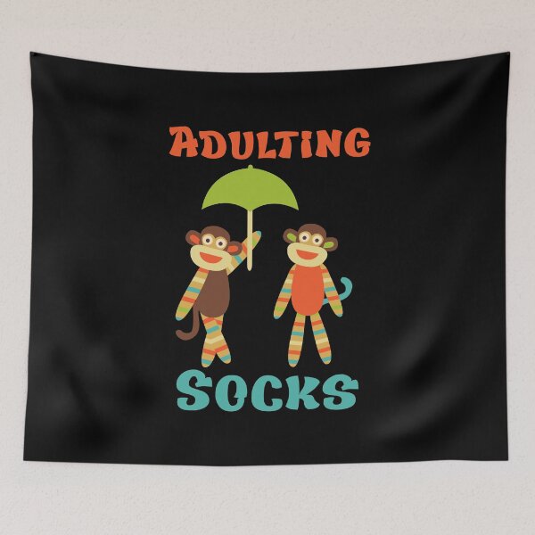 Item preview, Adulting Socks - Sock Monkeys Under an Umbrella designed and sold by Trinket-Trickster.