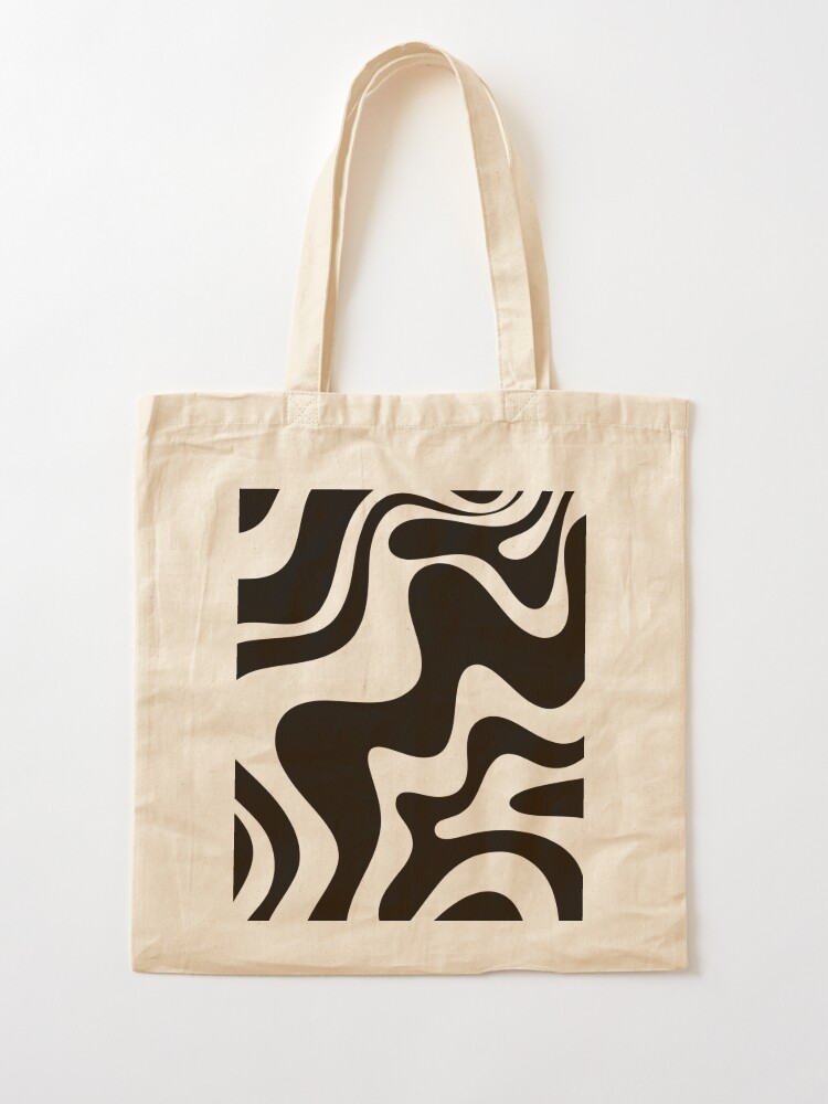 Retro Liquid Swirl Abstract Pattern Square Black and White | Tote Bag