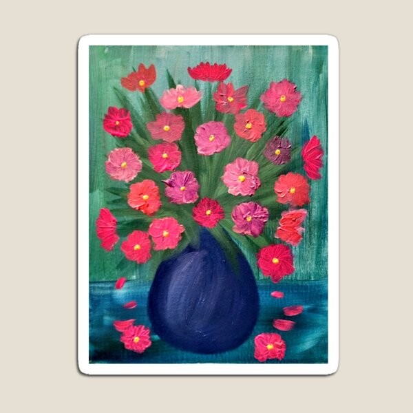 Item preview,  beautiful flowers done in metallic paint . In a blue vase . designed and sold by kkartwork.