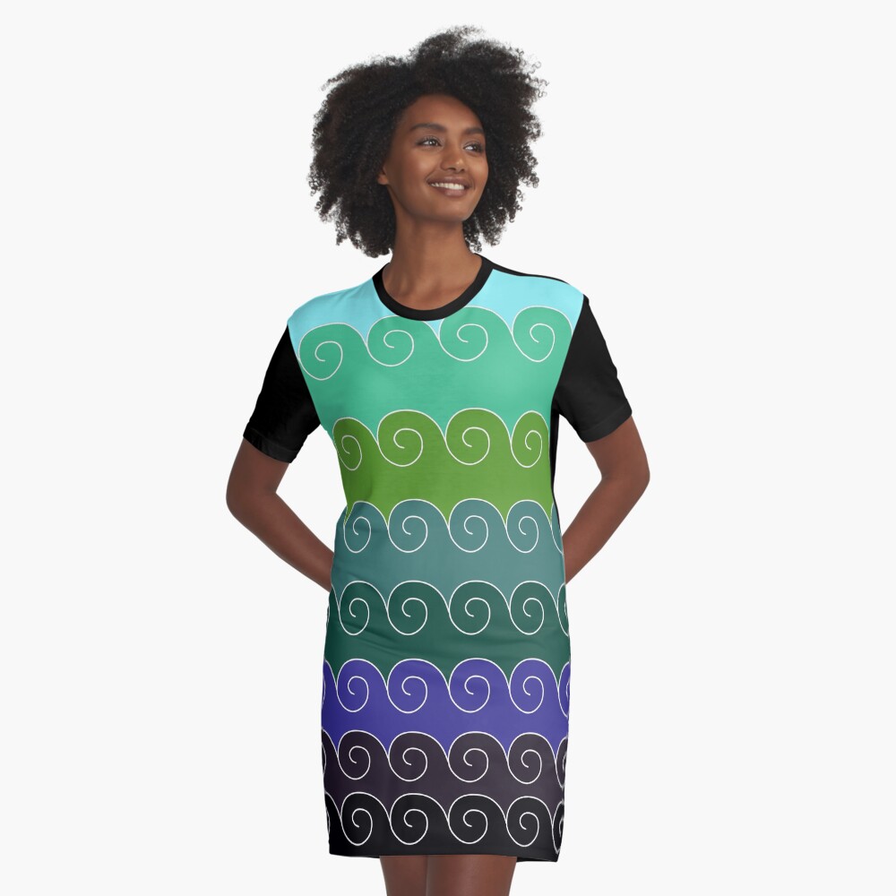 Mystical Japanese Wave Pattern Series2 Graphic T-Shirt Dress
