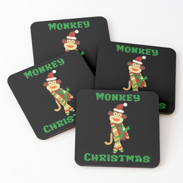 Item preview, Monkey Christmas - In Green - Sock Monkey Holding a Gift designed and sold by Trinket-Trickster.