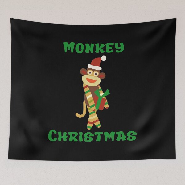 Item preview, Monkey Christmas - In Green - Sock Monkey Holding a Gift designed and sold by Trinket-Trickster.