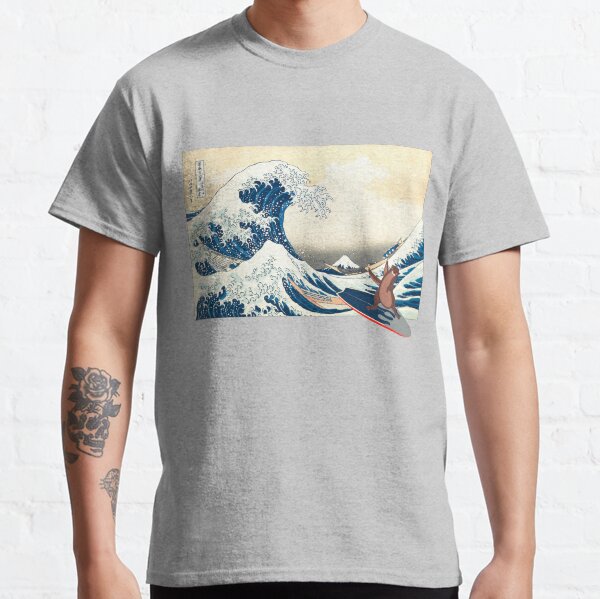 Otter surfing Japanese wave by Earth Fire Spirit Classic T-Shirt