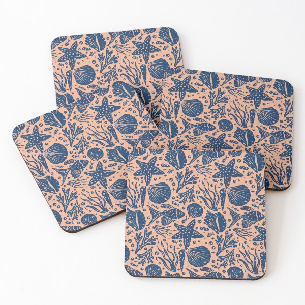 Item preview, Block Printing Sea Life on Blue designed and sold by Simplulina.
