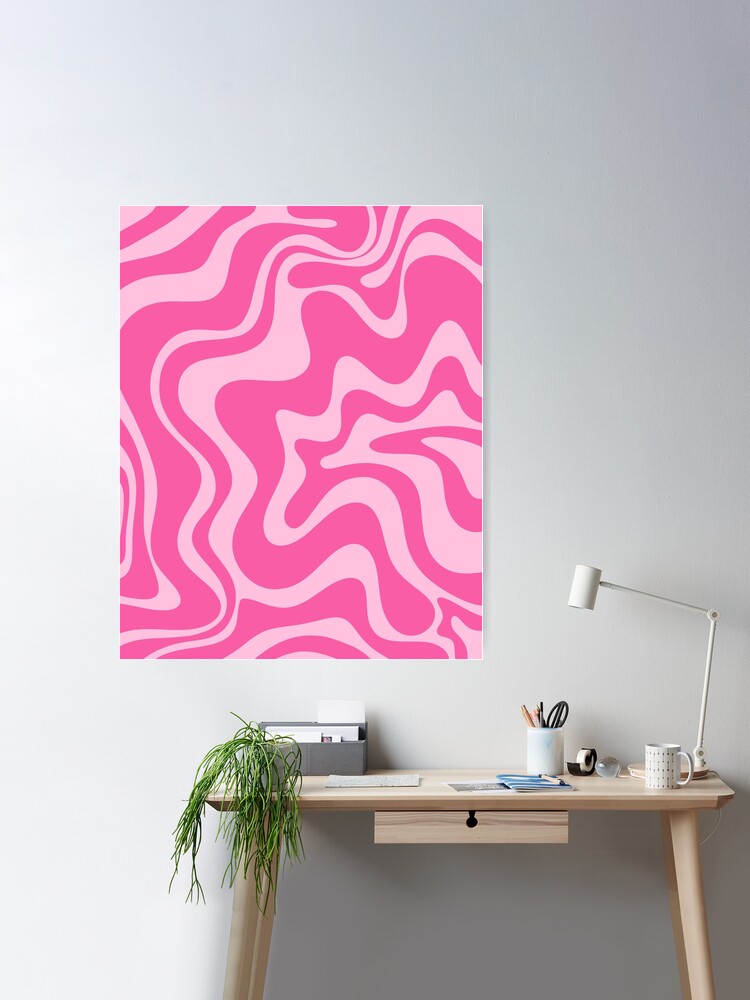 Retro Liquid Swirl Abstract Pattern in Y2K Pink on Pink Poster for