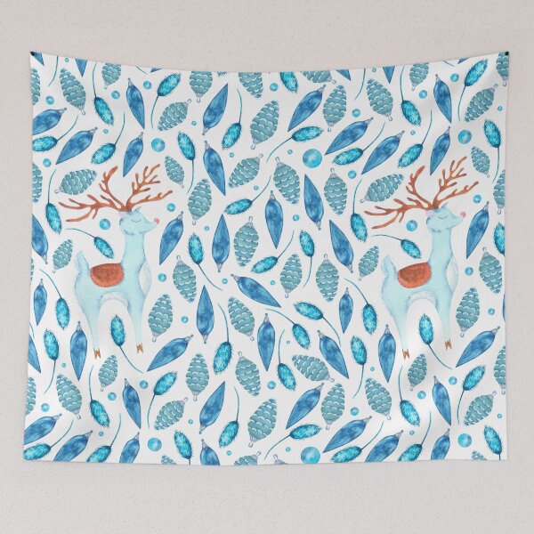 Item preview, Christmas deer and vintage toys on white designed and sold by RinaGrinchik.
