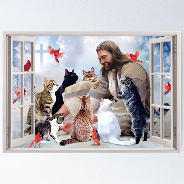 Item preview, God Surrounded By Cats With Cardinal Bird Christmas Poster Gift - God With Cat Christmas Poster GIft designed and sold by HerBertTeee.
