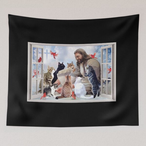 Item preview, God Surrounded By Cats With Cardinal Bird Christmas Poster Gift - God With Cat Christmas Poster GIft designed and sold by HerBertTeee.