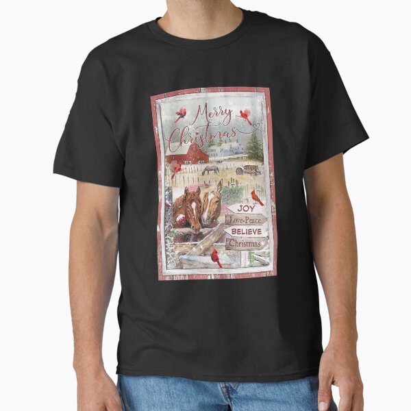 Vista previa del artículo con la obra «Jesús con pareja de caballos y pájaro cardenal Feliz Navidad - Alegría Amor Paz Cree la Navidad», diseñado y vendido por douglasNVD.