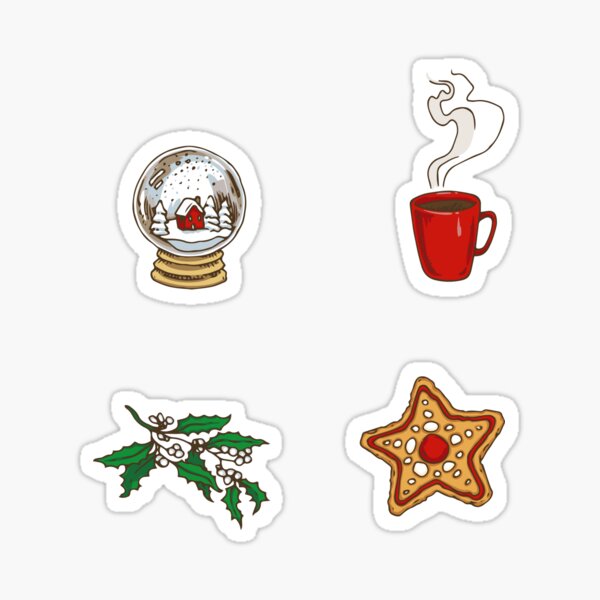 Gingerbread Star, Snow Globe, Holly and Hot Tea Sticker