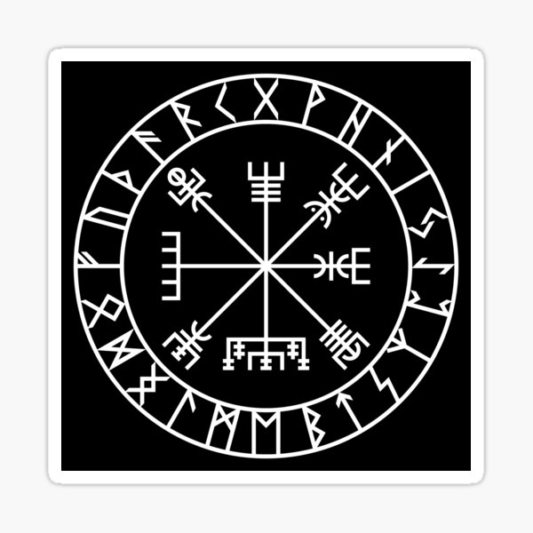 Vegvísir PATH GUIDE and Elder Futhark RUNES Sticker