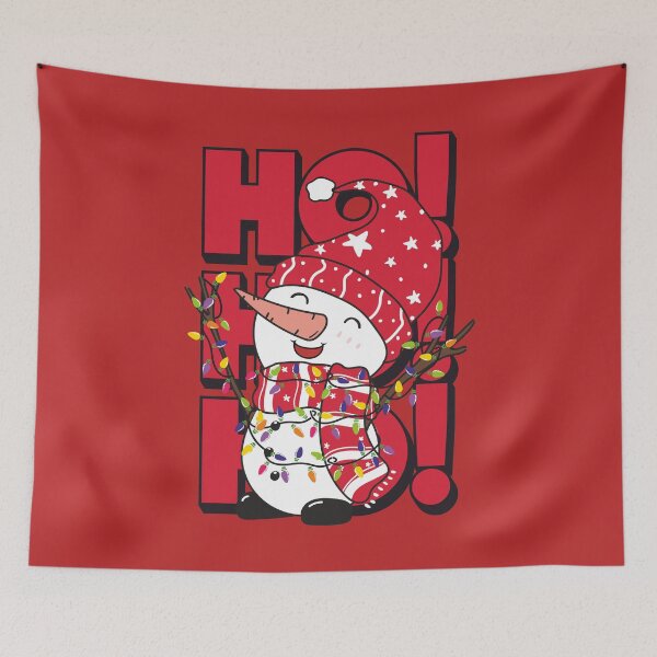 Item preview, Cute and Funny Joyful Snowman Wrapped in Colorful Christmas Lights Wearing Santa Hat HO HO HO designed and sold by zenturtlemerch.