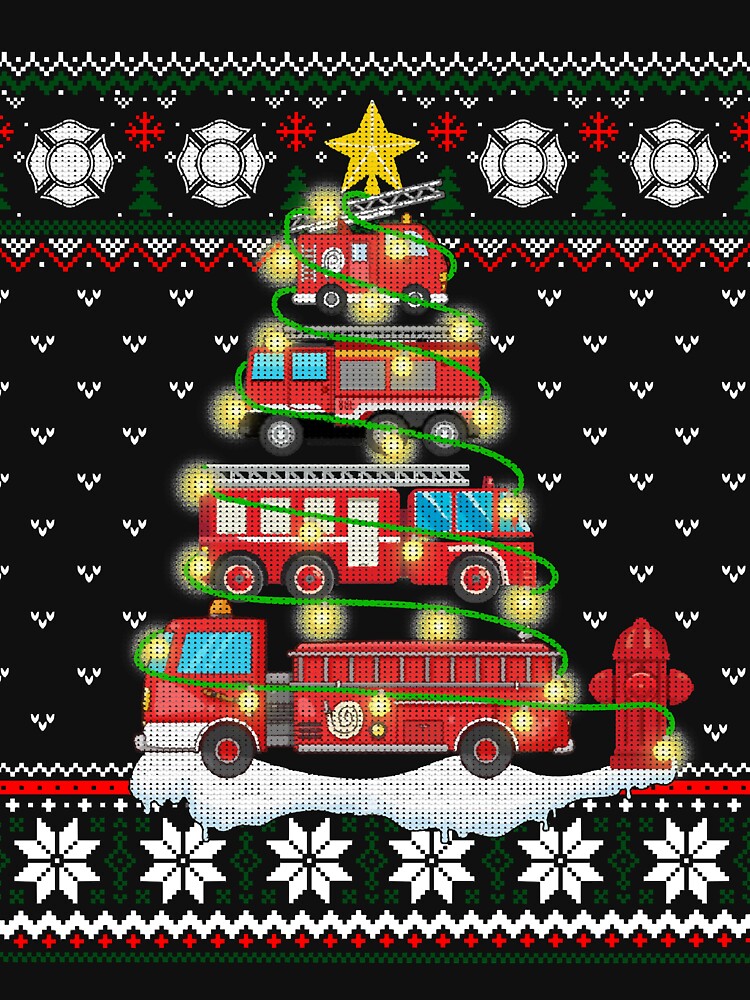 Firefighter Fire Truck Christmas Tree Xmas Gift Ugly Sweater Pullover Hoodie