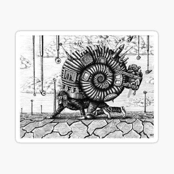 Life in the Shell surreal ink pen drawing Sticker
