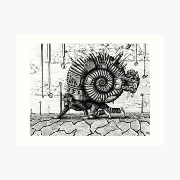 Life in the Shell surreal ink pen drawing Art Print