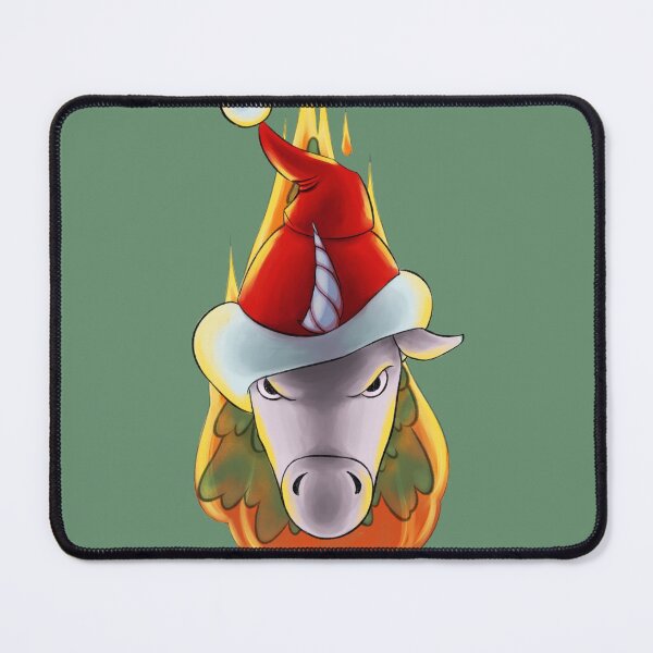 Item preview, Christmas evil unicorn in a red cap with a burning christmas tree designed and sold by DaryaDarya.