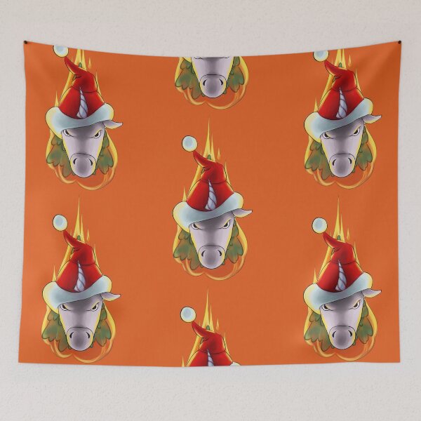 Item preview, Christmas evil unicorn in a red cap with a burning christmas tree designed and sold by DaryaDarya.