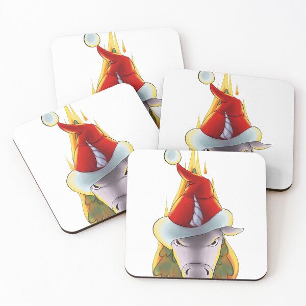 Item preview, Christmas evil unicorn in a red cap with a burning christmas tree designed and sold by DaryaDarya.