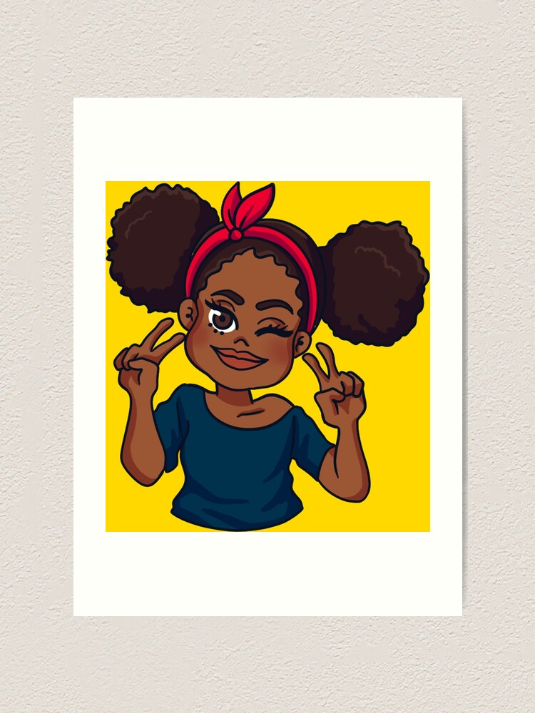 Peace Sign Anime Afro Puffs Girl Art Print For Sale By