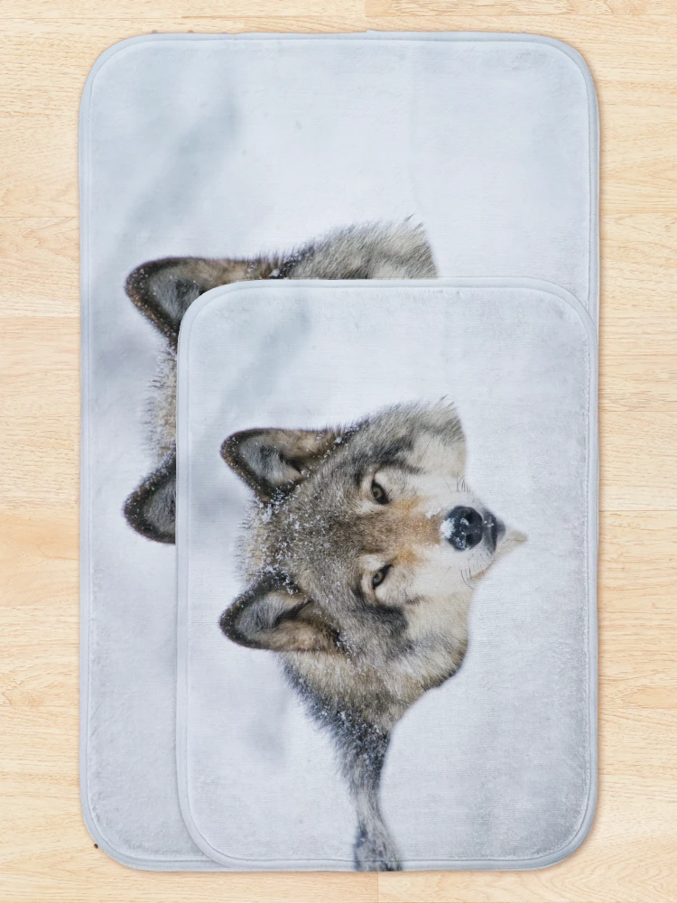Thumbnail 5 of 6, Bath Mat, Timber Wolf In Snow designed and sold by WolvesOnly.