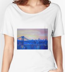 Camiseta ancha Blue Manhattan Skyline con puente y Vanilla Sky-