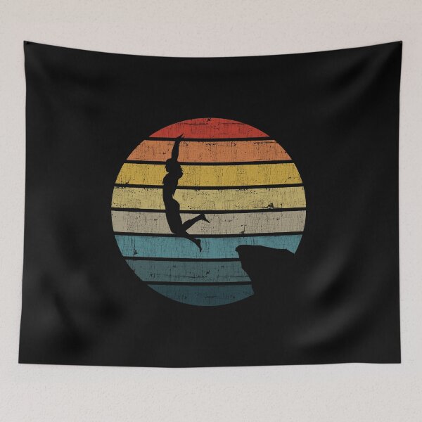 Item preview, Cliff Diving Silhouette On A Distressed Retro Sunset graphic designed and sold by theodoros20.