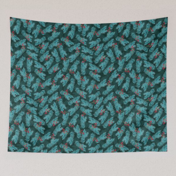 Item preview, Watercolor Christmas Pattern - Winter Red Berries and Green Spruce Twigs designed and sold by AlicjaCurioseur.