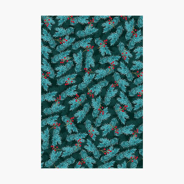 Item preview, Watercolor Christmas Pattern - Winter Red Berries and Green Spruce Twigs designed and sold by AlicjaCurioseur.