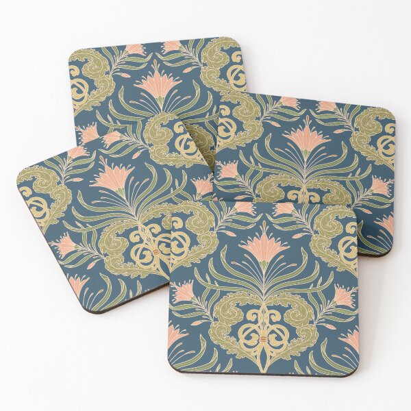 Item preview, Victorian vintage pattern with tendrils and flowers teal designed and sold by cat-astro-phe.