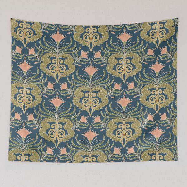Item preview, Victorian vintage pattern with tendrils and flowers teal designed and sold by cat-astro-phe.