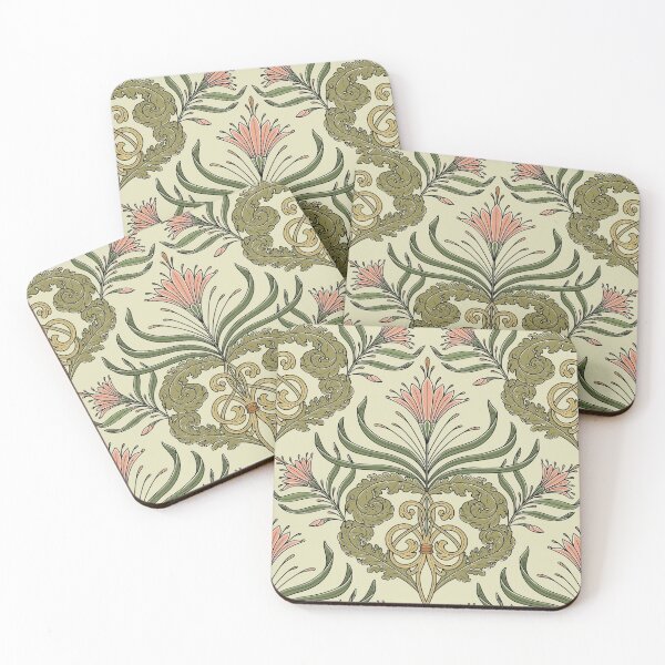 Item preview, Victorian vintage pattern with tendrils and flowers in pastel designed and sold by cat-astro-phe.