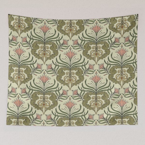 Item preview, Victorian vintage pattern with tendrils and flowers in pastel designed and sold by cat-astro-phe.