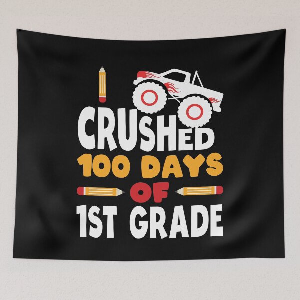 Item preview, Crushed 100 Days Of 1st Grade 100 Days Of School First Grade Kids Boys Monster Truck designed and sold by clothesy7.