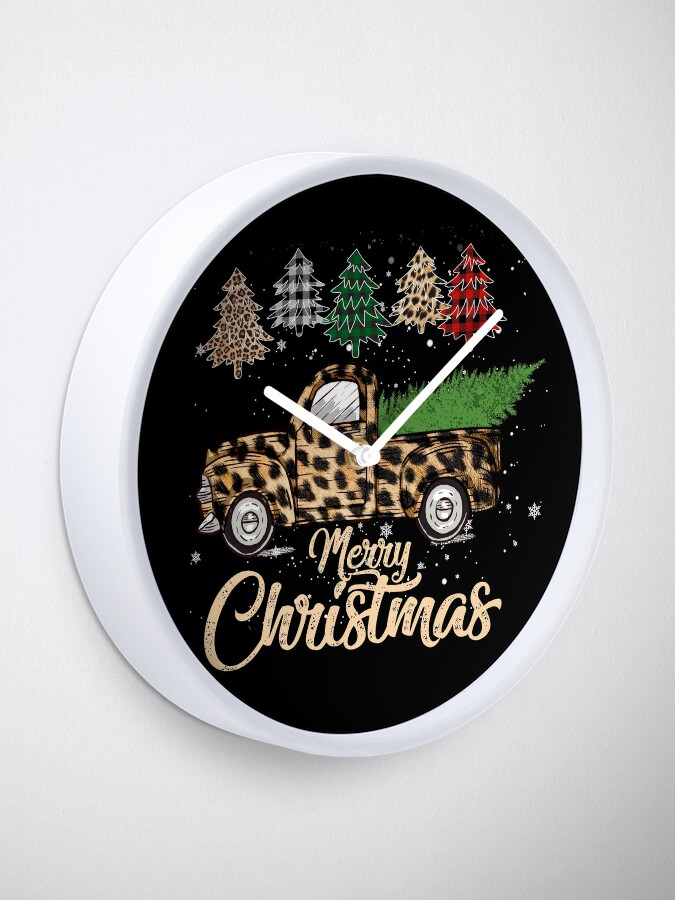Disover Merry Christmas Leopard print Truck Bufflalo Tree Gift Clock