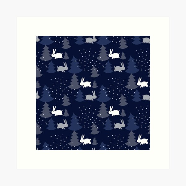 Item preview, Blue Christmas Trees with Snow Rabbits Seamless Pattern designed and sold by Trinket-Trickster.