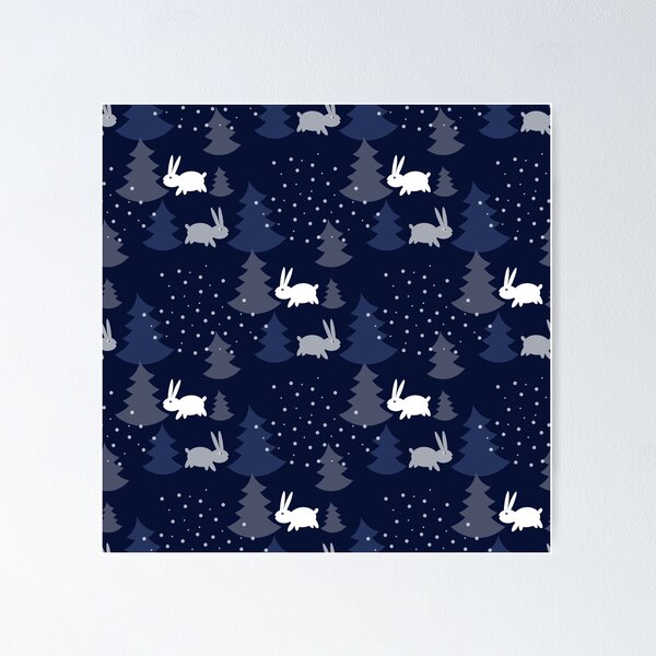 Item preview, Blue Christmas Trees with Snow Rabbits Seamless Pattern designed and sold by Trinket-Trickster.