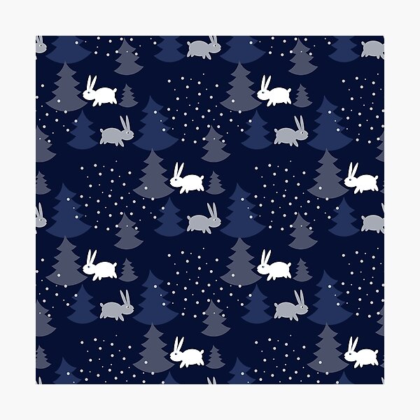 Item preview, Blue Christmas Trees with Snow Rabbits Seamless Pattern designed and sold by Trinket-Trickster.