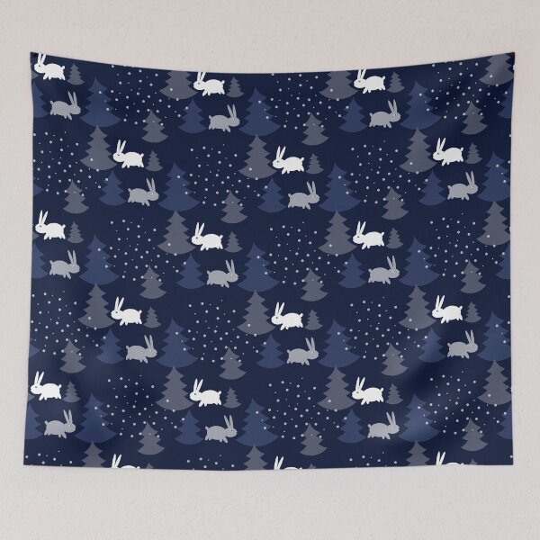 Item preview, Blue Christmas Trees with Snow Rabbits Seamless Pattern designed and sold by Trinket-Trickster.