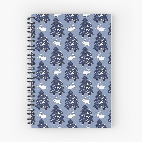 Item preview, Blue Christmas Trees with Snow Rabbits on Light Blue Background Seamless Pattern designed and sold by Trinket-Trickster.