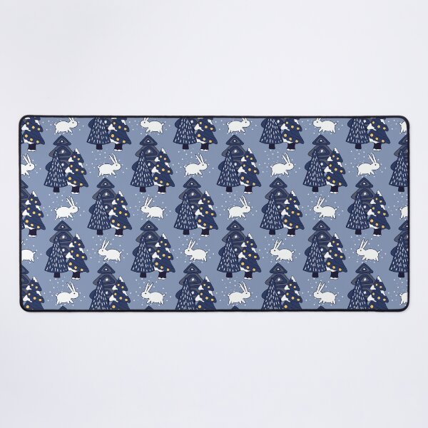 Item preview, Blue Christmas Trees with Snow Rabbits on Light Blue Background Seamless Pattern designed and sold by Trinket-Trickster.