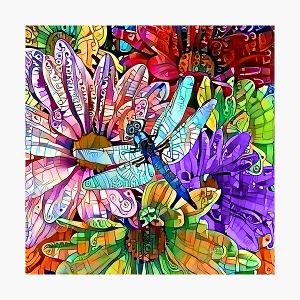 Dragonfly in Daisies Photographic Print