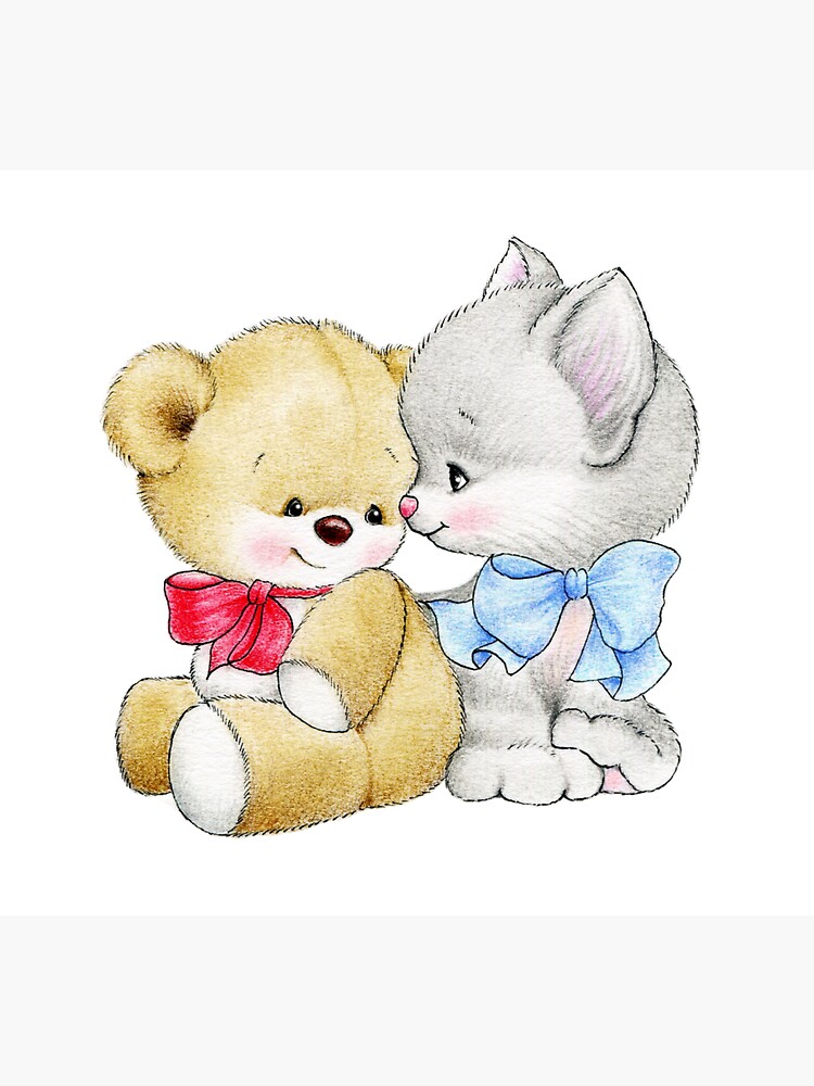 Kitten and 2024 teddy bear